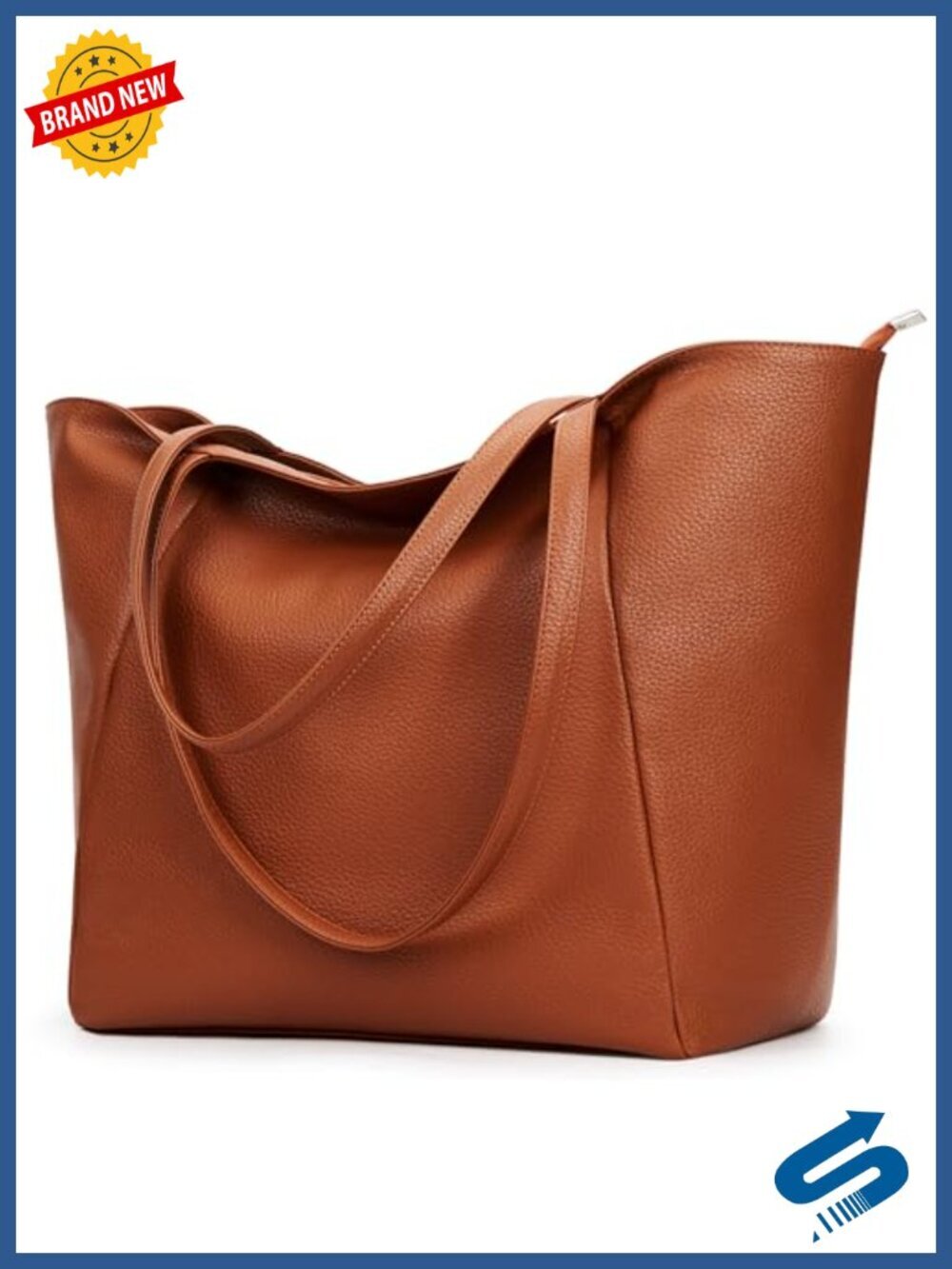 Large Vegan Leather Tote Bag Zipper Work Weekender Hobo Shoulder Travel Purse